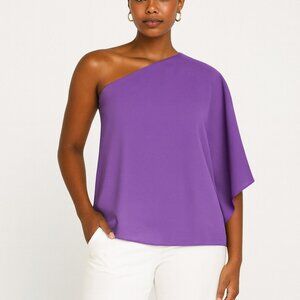Lauren Ralph Lauren Purple One-Shoulder Top – Small Flowy Dolman Sleeve Silky